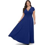 KOH KOH Womens Sexy Cap Short Sleeve V-Neck Flowy Cocktail Gown, Royal Cobalt Blue, XL