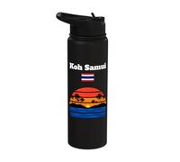 KOH Samui Souvenir Sunset Palm Trees Beach Thailand Flag Stainless Steel Insulated Water Bottle