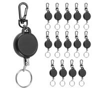 KOHAND 15 Pack Heavy Duty Retractable Keychain, ID Badge Reel Extendable Key Chain for up to 200 g with 60 cm Retractable Steel Wire Rope, Black