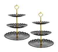 KOHAND 2 Pack 3 Tier Cupcake Stand, Black Plastic Cupcake Stand Holders Round Serving Platter, Cake Display Stand Cake Dessert Fruit Display Tower for Party, Wedding, Birthday