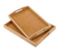 KOHAND 2 Pack Bamboo Serving Tray with Handles, 2 Sizes of Rectangular Wooden Platters Tray, Bamboo Food Tray for Serving Breakfast, Dinner, Tea, Coffee, Snack