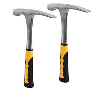 KOHAND 2 Pack German Rock Pick Hammer, 16 oz Carbon Steel with Non-Skid TPE Handle, 12 Inch Drop Forged Geology Hammer with Flat and Pointed Tip