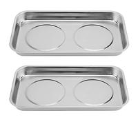 KOHAND 2 Pack Magnetic Parts Tray, Stainless Steel Rectangle Magnetic Tray, Magnetic Tray Holder Organiser for Metal Parts Nut Bolt Sockets Screws Collector, 24x14x3.6cm