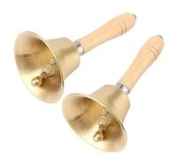 KOHAND 2 Pcs Brass Hand Bells, 15x 8cm Call Bell Hand with Wooden Handles, Multi-functional Loud Hand Held Ringing Bell for Church, Christmas, Parties, Weddings Service, and Decorations