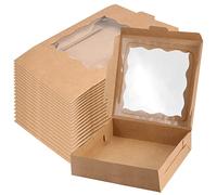 KOHAND 20 PCS 10 x 10 x 2.5 Inch Brown Bakery Boxes with Window, Square Kraft Paper Cookie Boxes, Hard Cake Box for Display Cookie, Donut, Pie, Muffin, Pastry