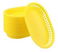 KOHAND 24 Pack 11 x 7 Inch Yellow Fast Food Basket, Plastic Oval Shaped Fast Food Serving Basket, Deli Food Service Basket for Bread, Hot Dog, Burgers, Sandwiches, Fries, Barbecues