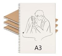 KOHAND 3 Pack A3 Sketchbook, 160 gsm Kraft Cover Spiral Bound Notebook Sketch Pad, 30 Sheets/60 Pages Blank Paper Sketchbook for Sketching, Scrapbooking, 420 x 297mm