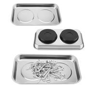 KOHAND 3 Pack Magnetic Parts Tray, Stainless Steel Rectangle Magnetic Tray, Magnetic Tray Holder Organiser for Metal Parts Nut Bolt Sockets Screws Collector, 24x14x3.6cm