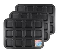 KOHAND 3 Pack Mini Loaf Pan 12 Cavity, Non-Stick Square Muffin Baking Pan Carbon Steel, Bread Baking Tray for Cookie Chocolate Cheesecake Brownie, 35.5x26.5x3cm, Grey