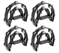 KOHAND 4 Pack Black Half Moon Tambourines, 240x200 mm Double Row Tambourine, Handheld Tambourine with Ergonomic Handle, Plastic Musical Percussion Tambourines for Gift KTV Party