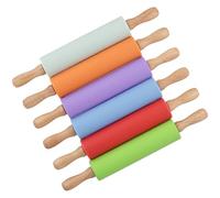 KOHAND 6 Pack 12 Inch Silicone Rolling Pin, Non Stick Rolling Pins Dough Roller with Wooden Handles for Baking Pastry Pizza Cookie, 6 Colours