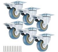 KOHAND 6 Pack 50mm Heavy Duty Castor Wheels, Swivel Caster with Dual Locking, Load Up to 300 Kg, Outdoor Castor Wheels for Cart, Furniture, Equipment, Grey