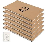 KOHAND 6 Pack A3 Sketchbook, 420 x 297mm Kraft Spiral Bound, 30 Sheets/60 Pages Blank Paper Sketch Pad for Sketching, Scrapbooking, Artist Painting