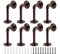 KOHAND 8 Pack Industrial Pipe Shelving Brackets with Screws and Hard Wall Anchors, Brown Pipe Brackets for Shelves, Scaffold Board, Home Decoration