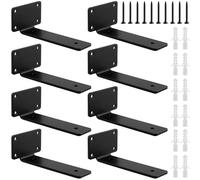 KOHAND 8 PCS 6 Inch Floating Shelf Bracket, 5mm Thick Heavy Duty Shelf Brackets Hidden, Black Metal L Wall Mounted Brackets for Kitchen Living Room Bedroom