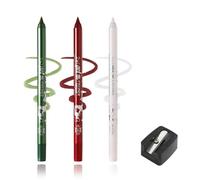 Kohl Eyeliner Pencil Set, Green, Deep Red and White, 3 Pencils, 1 Sharpener | Pointed tips for defining and accenting eyes, for everyday make-up, colourful eye looks and lines at social occasions