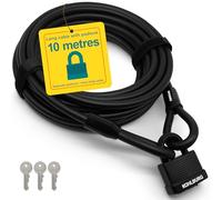 KOHLBURG Cable Bike Lock 10m Long & Padlock with Key [3X], Easy Click-to-Close - Bicycle Lock with 1000cm Loop Cable - Steel Cable for Trailer & Stroller, Multiple Bikes & Garden Furniture