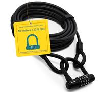 KOHLBURG Cable Lock Combination Lock [10 Metres Long] 10 m Steel Cable Sheathed with Hook & Loop Fasteners & Combination Lock, for Multiple Bicycles, Boats, Garden Furniture,10 m Steel Cable Bike Lock