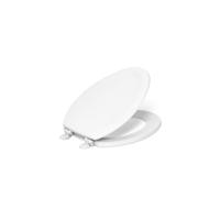 KOHLER K-4647-0 Stonewood Elongated Toilet Seat Wooden Toilet Seat White Fits most elongated toilets Includes color-matched plastic hinges