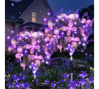 Kohlrabi Solar Garden Lights Outdoor, 2 Pack Purple Lavender Solar Butterfly Lights Gardening Gifts for Women,Artificial Flower with Butterfly Purple Garden Decor for Lawn Patio