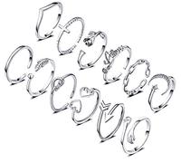 KOHOTA 12PCS Adjustable Knuckle Rings for Women 14K Gold Plated Silver Simple Stacking Rings Pack Open Knot Star Moon Butterfly Dainty Thumb Ring Set for Women, Metal, Cubic Zirconia