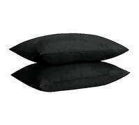 KOHSAR Black Easy Iron Housewife Standard Pillow Cases 2 Pack, 50CM x 75CM Plain Dyed Poly Cotton Pair of Pillowcases