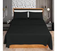 KOHSAR Black King 4-Piece Sheet Set - Flat + Fitted Sheets + 2 Pillowcases - Easy Iron, Poly Cotton Kingsize Set