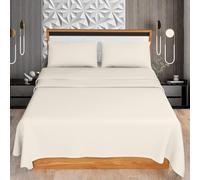 KOHSAR Cream Super King 4 Pieces Sheet Set (Flat Sheet + Fitted Sheet + 2 Pillowcases) - Cream Bed Sheets Super Kingsize Bedding Set - Easy Iron Poly Cotton Super King Size Bed Sheets Set