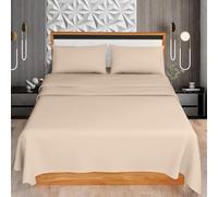 KOHSAR Latte King 4-Piece Sheet Set - Flat + Fitted Sheet + 2 Pillowcases - Kingsize Easy Iron Set - Poly Cotton