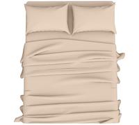 KOHSAR Latte King Sheet Set (Fitted Sheet + Flat Sheet + Pair of Pillowcases) - Easy Care King Size Bed Sheets Set - Latte Bed Sheets Kingsize Bedding Set - Poly Cotton King Bed Sheet Set