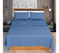 KOHSAR Mid Blue Single 3 Pieces Sheet Set (Flat Sheet + Fitted Sheet + Pillow Case) - Mid Blue Bed Sheets Single Bedding Set - Easy Iron Single Bed Sheets Set - Poly Cotton Single Bed Sheet Set