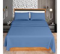 KOHSAR Mid Blue Super King 4-Piece Sheet Set - Flat + Fitted Sheets + 2 Pillowcases - Easy Iron Poly Cotton Super King Size Bedding
