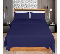 KOHSAR Navy King 4-Piece Sheet Set - Flat + Fitted Sheets + 2 Pillowcases - Easy Iron Kingsize Set - Poly Cotton