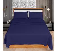 KOHSAR Navy Single 3 Pieces Sheet Set (Flat Sheet + Fitted Sheet + Pillow Case) - Navy Bed Sheets Single Bedding Set - Easy Iron Single Bed Sheets Set - Poly Cotton Single Bed Sheet Set
