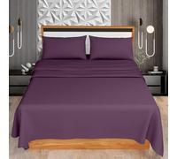 KOHSAR Plum Super King 4 Pieces Sheet Set (Flat Sheet + Fitted Sheet + 2 Pillowcases) - Plum Bed Sheets Super Kingsize Bedding Set - Easy Iron Poly Cotton Super King Size Bed Sheets Set