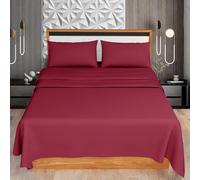 KOHSAR Red King 4 Pieces Sheet Set (Flat Sheet + Fitted Sheet + 2 Pillowcases) - Red Bed Sheets King Bedding Set - Easy Iron King Size Bed Sheets Set - Poly Cotton Kingsize Sheet Set