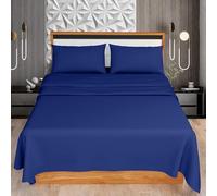 KOHSAR Royal Blue Double 4 Pieces Sheet Set (Flat Sheet + Fitted Sheet + 2 Pillowcases) - Royal Blue Bed Sheets Double Bedding Set - Easy Iron Double Bed Sheets Set - Poly Cotton Double Bed Sheet Set