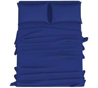 KOHSAR Royal Blue Double Sheet Set (Fitted Sheet + Flat Sheet + Pair of Pillowcases) - Easy Care Double Bed Sheets Set - Royal Blue Bed Sheets Double Bedding Set - Poly Cotton Double Bed Sheet Set