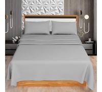Kohsar Silver King 4-Piece Sheet Set - Flat + Fitted Sheets + 2 Pillowcases - Easy Iron Kingsize Set - Poly Cotton