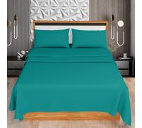 KOHSAR Teal King 4-Piece Sheet Set - Flat + Fitted Sheets + 2 Pillowcases - Easy Iron, Poly Cotton