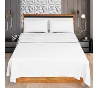KOHSAR White King 4 Pieces Sheet Set (Flat Sheet + Fitted Sheet + 2 Pillowcases) - White Bed Sheets King Bedding Set - Easy Iron King Size Bed Sheets Set - Poly Cotton Kingsize Sheet Set