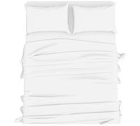 KOHSAR White King Sheet Set (Fitted Sheet + Flat Sheet + Pair of Pillowcases) - Easy Care King Size Bed Sheets Set - White Bed Sheets Kingsize Bedding Set - Poly Cotton King Bed Sheet Set