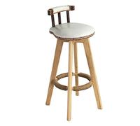 KOHUS Bar Stools Nordic Simple Round Wooden Stool Dining Chair Counter Height PU Leather Cushion Seat 360 Degree Rotating Lounge Bar Chair Barstools for Bar(White)