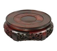 KOHUS Bonsai Stand Home Teapot Base Rotatable Top Disc Flower Pot Ornament Ornament Mahogany Round Wood Carving Crafts Stone Flower Pot Vase Base Potted Plant Rack(15cm)