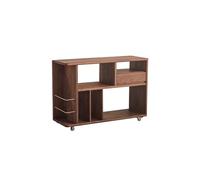 KOHUS Side Table 90cm Walnut Color Side Table with Wheels & Drawers, Mobile Living Room Storage Furniture, for Sofa, Balcony, Bedroom etc