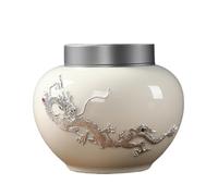 KOHUS Tea Can Bulk Tea Storage Container Jar Ceramic Small Double-layer Tin Cover Sealed Jar Retro Chinese Tea Set Single Jar Storage Container(C)