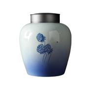 KOHUS Tea Can Bulk Tea Storage Jar Metal Double-layer Tin Lid Sealed Jar Ceramic Sealed Jar Retro Chinese Tea Set Single Jar Storage Container(B,S)