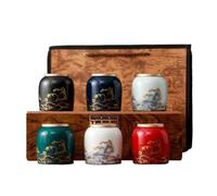 KOHUS Tea Can Ceramic Loose Tea Storage Jar with Lid Sealed Jar Creative Simple Small Sealed Jar Chinese Tea Set Single Jar Storage Container(B)