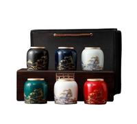 KOHUS Tea Can Ceramic Loose Tea Storage Jar with Lid Sealed Jar Creative Simple Small Sealed Jar Chinese Tea Set Single Jar Storage Container(C)