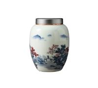 KOHUS Tea Can Creative Hand-painted Bulk Tea Storage Jar with Lid Ceramic Jar Small Sealed Jar Retro Chinese Tea Set Single Jar Storage Container(C)